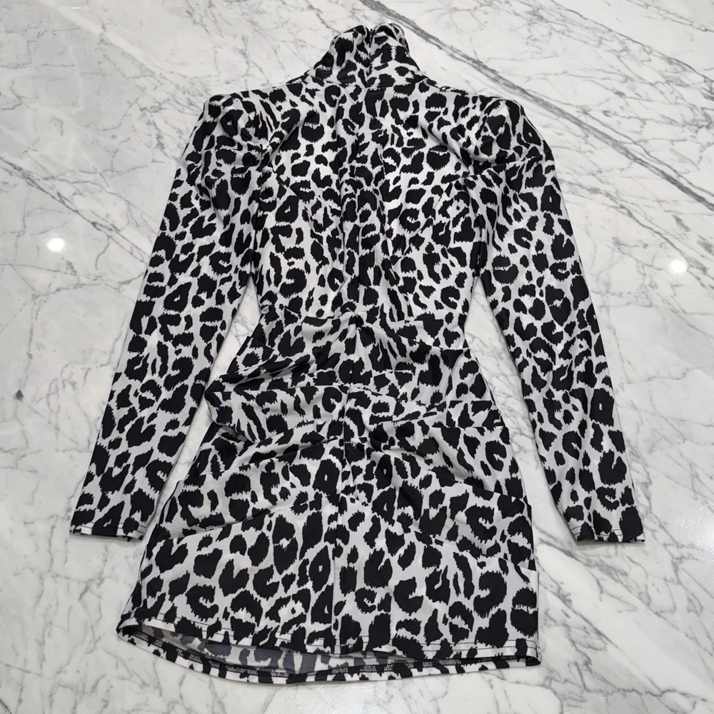 Alex Perry Ryan Leopard-print Stretch-jersey Turtleneck Mini Dress NWOT/ New - Picture 7 of 8
